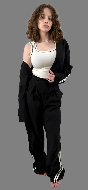 Long Sleeve Black and White Stripes Set