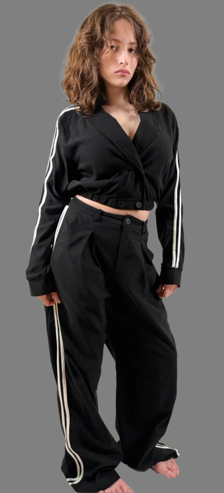 Long Sleeve Black and White Stripes Set