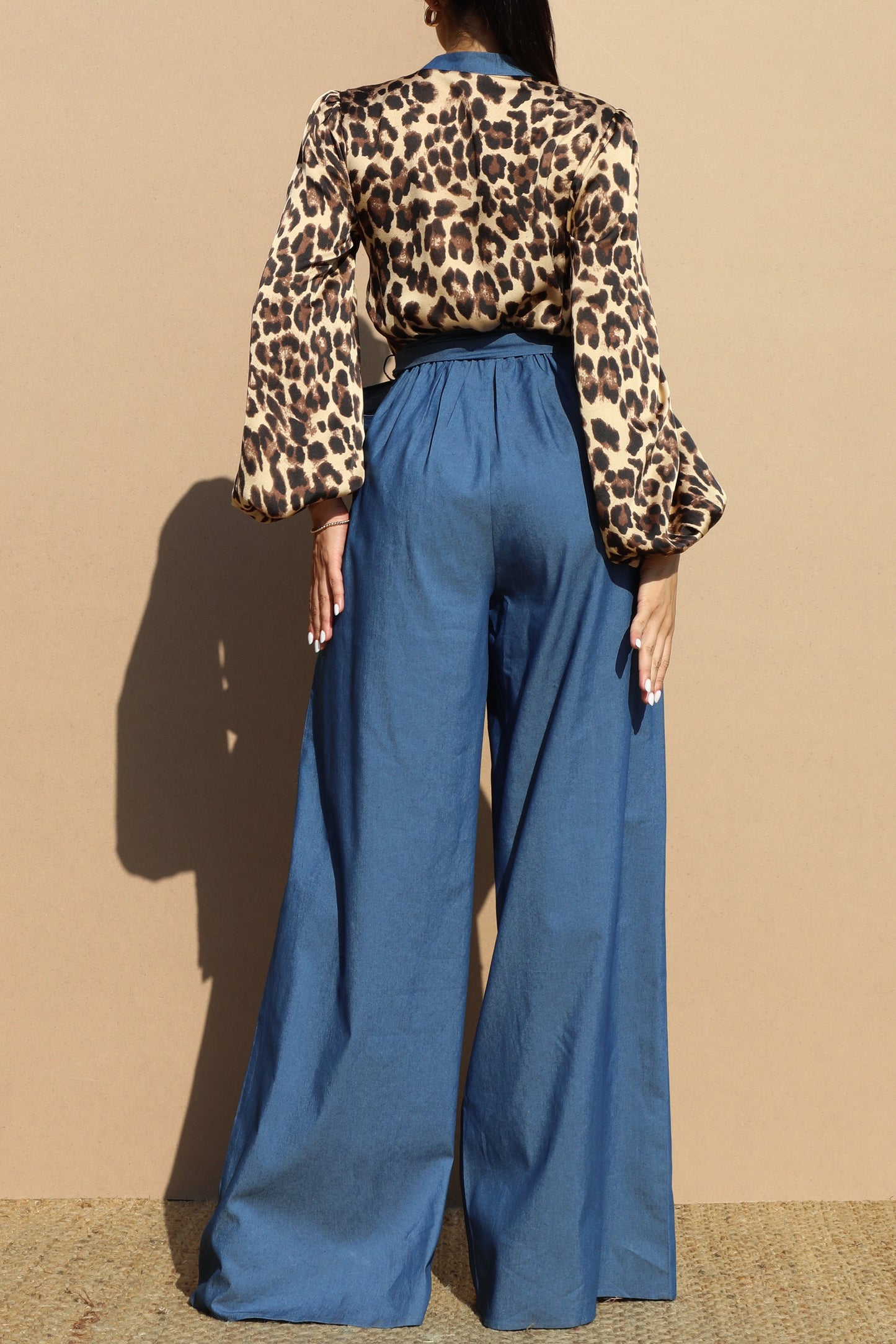 Leopard Long Sleeves Satin Jumpsuit